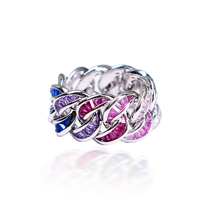 Silver Cubic Multicolor Ring